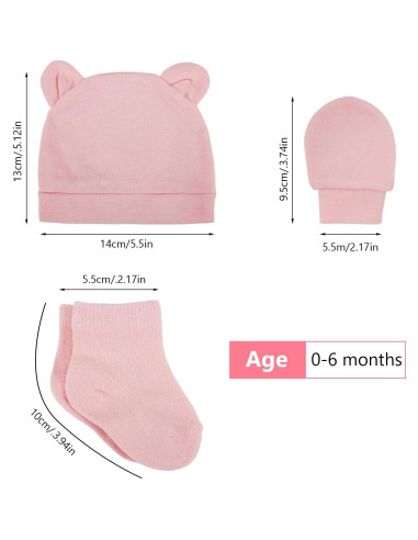 Conjunto 6 Piezas Gorras Manoplas Calcetines Bebés Prematuros Algodón