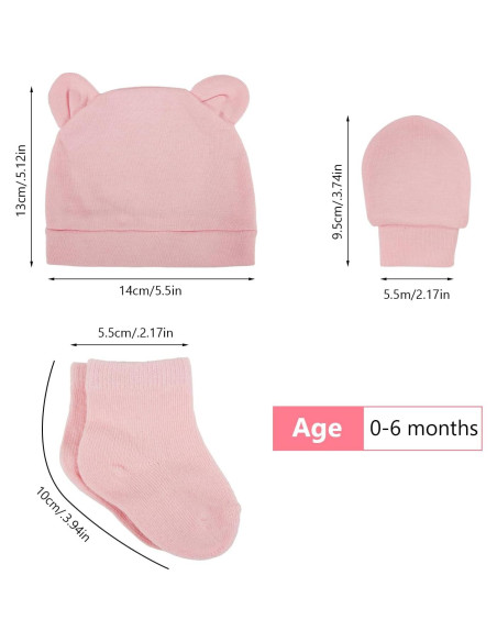 Conjunto 6 Piezas Gorras Manoplas Calcetines Bebés Prematuros Algodón