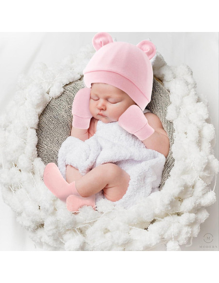 Conjunto 6 Piezas Gorras Manoplas Calcetines Bebés Prematuros Algodón