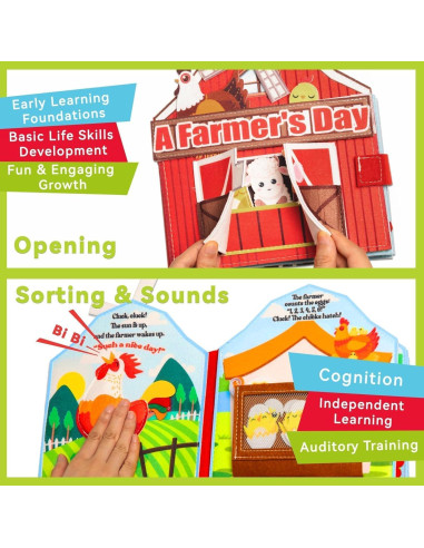 Libro Ocupado Montessori de Granja EggSun 10 Páginas 1-4 Años