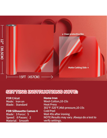 Vinilo de Transferencia de Calor Rojo JAVIGA 30.48 x 457.2 cm