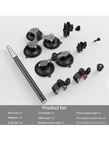 Soporte de Coche AOEYOO 5 Ventosas + Palo Selfie 149.86 cm