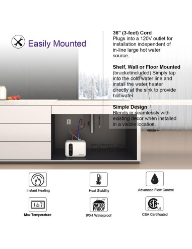 Calentador de Agua Eléctrico AMPOWSURE 11L 1500W Blanco Compacto
