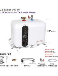 Calentador de Agua Eléctrico Instantáneo Agust 3.0 Galones 1.5KW 2