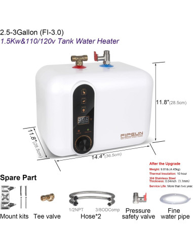 Calentador de Agua Eléctrico AMPOWSURE 11L 1500W Blanco Compacto