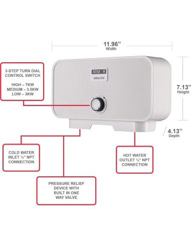 Calentador de Agua Eléctrico Sin Tanque Atmor 3.5 kW 120V