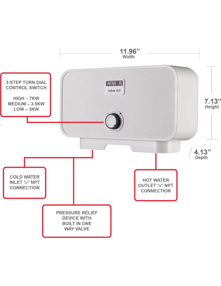 Calentador de Agua Eléctrico Sin Tanque Atmor 3.5 kW 120V