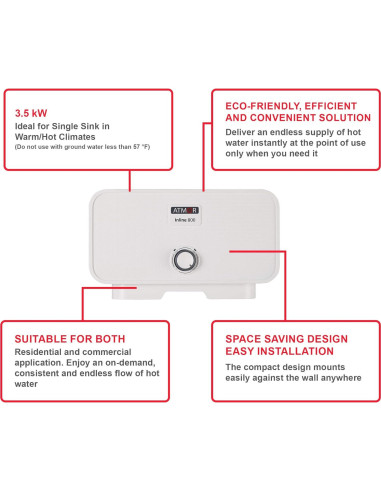 Calentador de Agua Eléctrico Sin Tanque Atmor 3.5 kW 120V