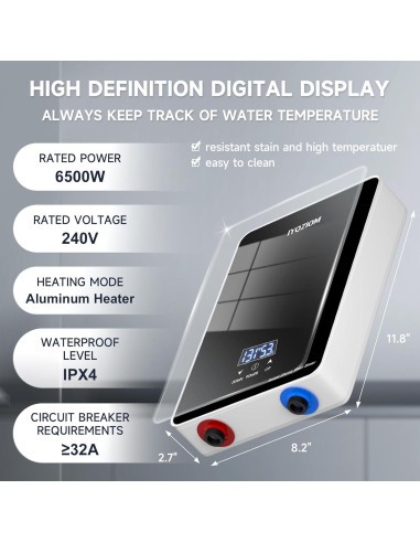 Calentador de Agua Eléctrico Instantáneo IYQZIOM 6.5kW 240V