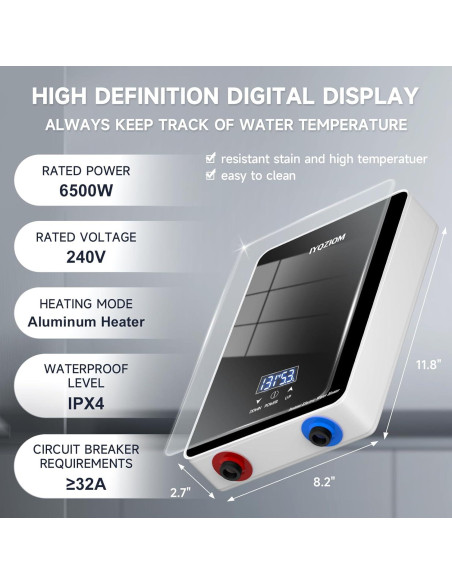 Calentador de Agua Eléctrico Instantáneo IYQZIOM 6.5kW 240V