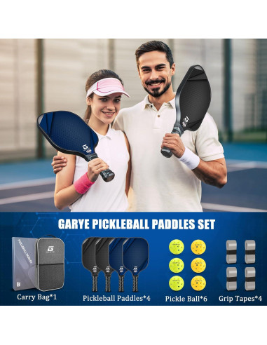Set de 4 Palas de Pickleball GARYE WL-01 Fibra de Carbono