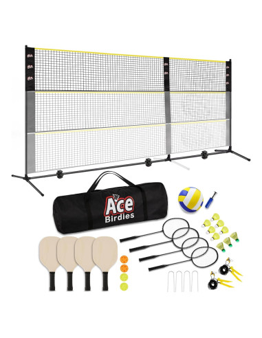 Conjunto completo de bádminton Ace Birdies - 4 raquetas, 4 palas, red ajustable