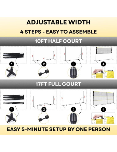 Conjunto completo de bádminton Ace Birdies - 4 raquetas, 4 palas, red ajustable