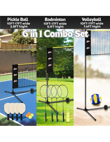 Conjunto completo de bádminton Ace Birdies - 4 raquetas, 4 palas, red ajustable