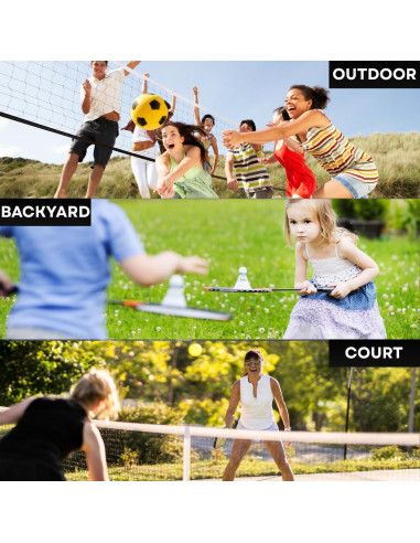 Conjunto completo de bádminton Ace Birdies - 4 raquetas, 4 palas, red ajustable