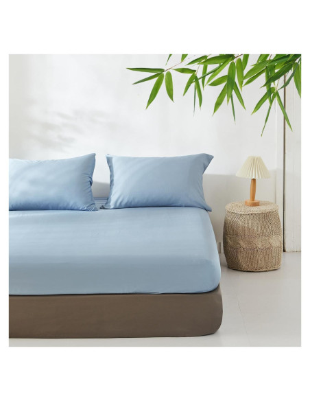 Sábana Ajustable Rey Simple&Opulence 100% Viscosa Bambú Azul Cielo