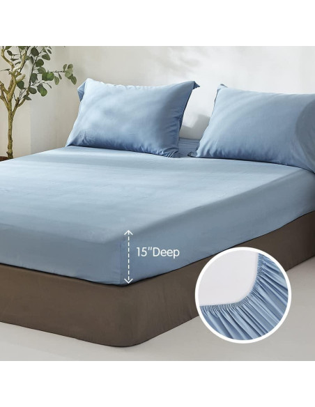 Sábana Ajustable Rey Simple&Opulence 100% Viscosa Bambú Azul Cielo