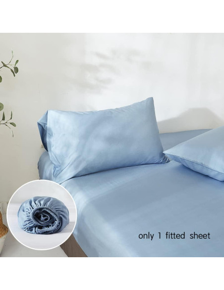 Sábana Ajustable Rey Simple&Opulence 100% Viscosa Bambú Azul Cielo