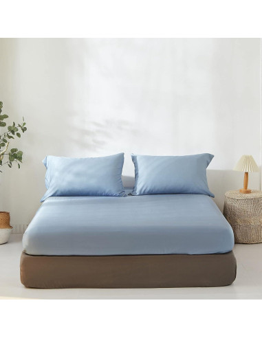Sábana Ajustable Rey Simple&Opulence 100% Viscosa Bambú Azul Cielo