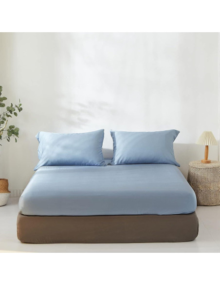 Sábana Ajustable Rey Simple&Opulence 100% Viscosa Bambú Azul Cielo