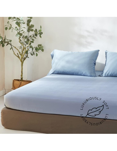 Sábana Ajustable Rey Simple&Opulence 100% Viscosa Bambú Azul Cielo