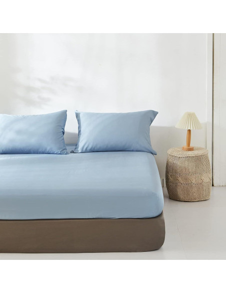 Sábana Ajustable Rey Simple&Opulence 100% Viscosa Bambú Azul Cielo