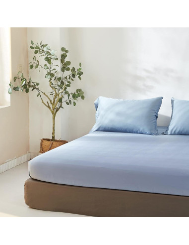 Sábana Ajustable Rey Simple&Opulence 100% Viscosa Bambú Azul Cielo
