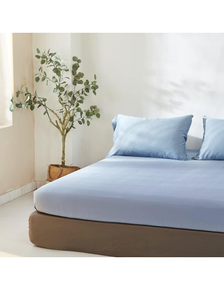 Sábana Ajustable Rey Simple&Opulence 100% Viscosa Bambú Azul Cielo