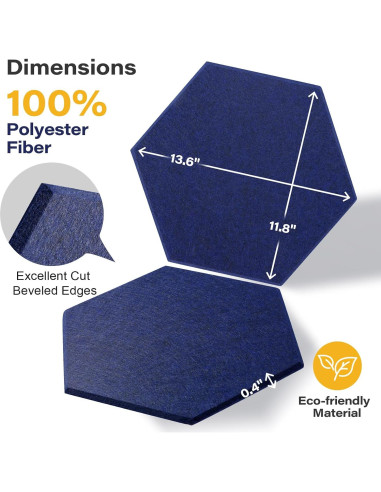 Paneles Acústicos Hexagonales Autoadhesivos 12 Piezas 35.5x30.5cm