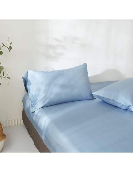 Sábana Ajustable Rey Simple&Opulence 100% Viscosa Bambú Azul Cielo