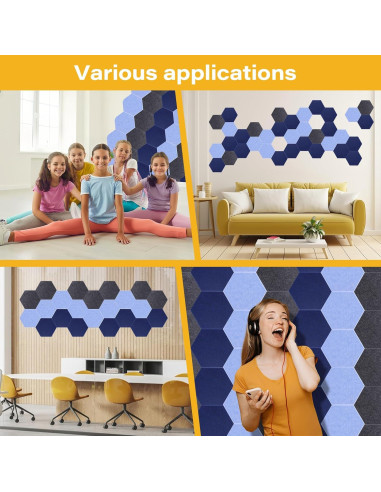 Paneles Acústicos Hexagonales Autoadhesivos 12 Piezas 35.5x30.5cm