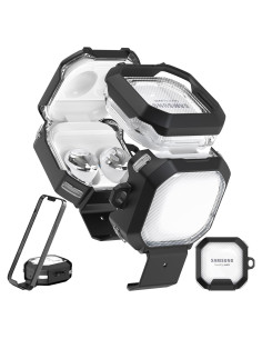 Funda Protectora RFUNGUANGO para Samsung Galaxy Buds 2 Pro - Alta Transparencia, Diseño de Soporte, Negro