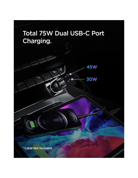 Cargador de Coche Spigen 75W Doble USB Carga Rápida PD