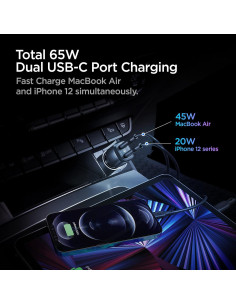 Cargador de Coche USB C Spigen 65W Dual Carga Rápida PD 3.0 2