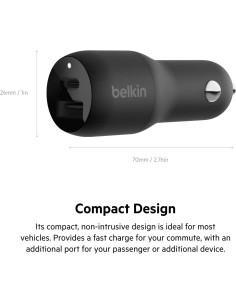 Cargador de coche Belkin 37W USB-C y USB-A con cable Lightning 2