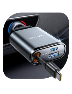Cargador de coche Lamicall USB-C 57W con cable retráctil