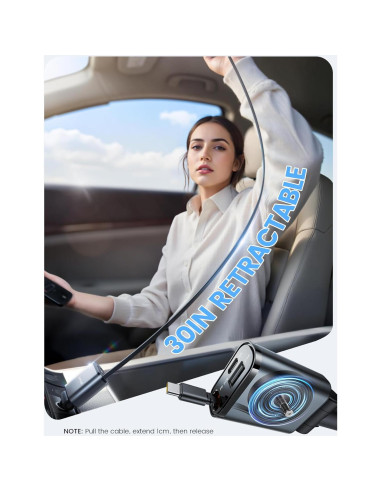 Cargador de coche Lamicall USB-C 57W con cable retráctil