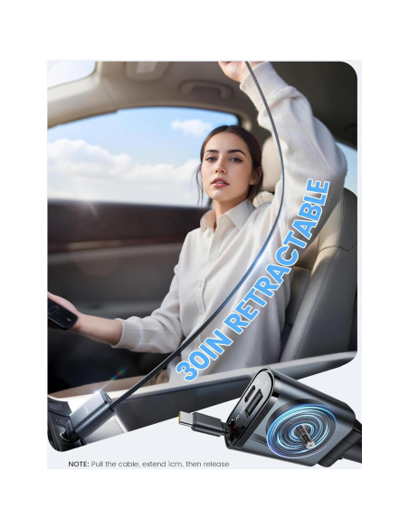 Cargador de coche Lamicall USB-C 57W con cable retráctil