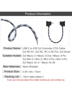 Cable USB C a iOS 15cm para Control Remoto DJI - DRSEOO 2