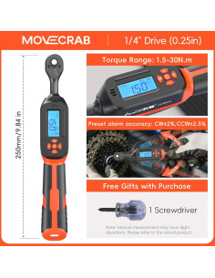 Llave de Torque Digital MOVECRAB 1/4" 1.5-30 N.m Naranja 2