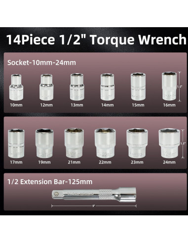 Juego de Llave de Torque UYECOVE 14Pcs 1/2 Pulgada 10-170 ft.lb