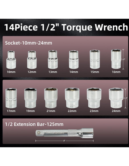 Juego de Llave de Torque UYECOVE 14Pcs 1/2 Pulgada 10-170 ft.lb