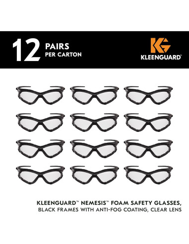 Gafas de Seguridad KleenGuard V30 Nemesis - 12 Pares, Lentes Claros