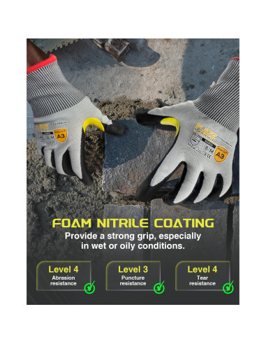 Guantes de Trabajo Resistentes a Cortes A9 Nitrilo Táctil Grande