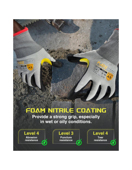 Guantes de Trabajo Resistentes a Cortes A9 Nitrilo Táctil Grande