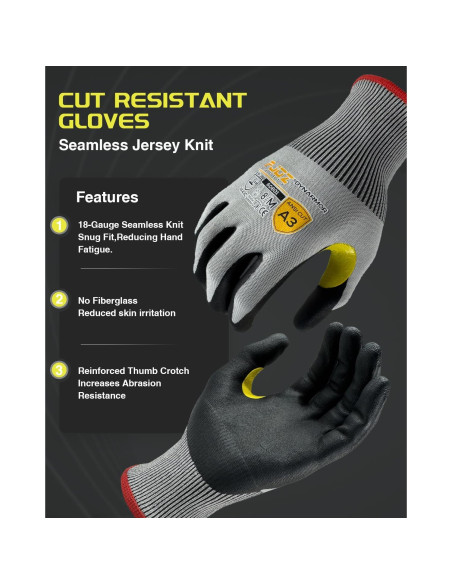 Guantes de Trabajo Resistentes a Cortes A9 Nitrilo Táctil Grande