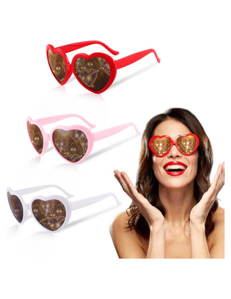 3 Pares de Gafas de Amor con Efecto Corazón - Fiesta Rave