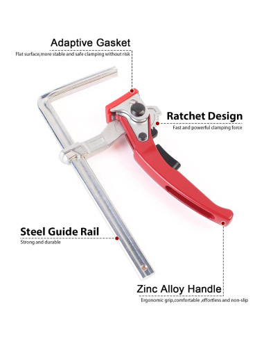 2 Abrazaderas de Mesa de Trinquete KETIPED Rojas 0-15.24 cm