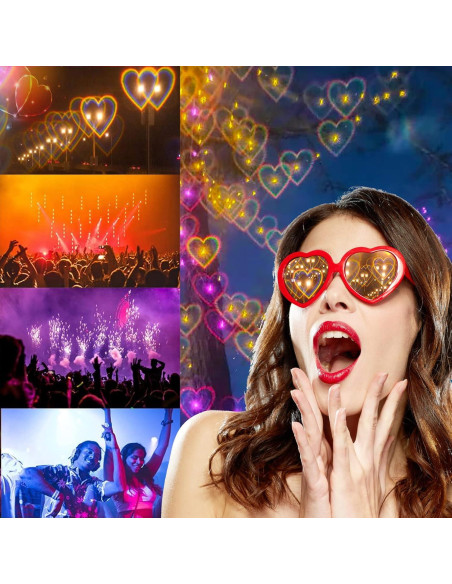 3 Pares de Gafas de Amor con Efecto Corazón - Fiesta Rave