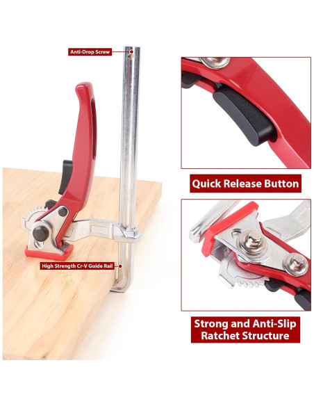 2 Abrazaderas de Mesa de Trinquete KETIPED Rojas 0-15.24 cm